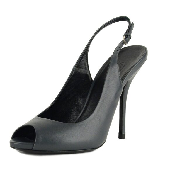 GUCCI SHOES SLINGBACKS GRAY LEATHER OPEN TOELINE HIGH HEEL sz 39.5 9.5 - Picture 1 of 11